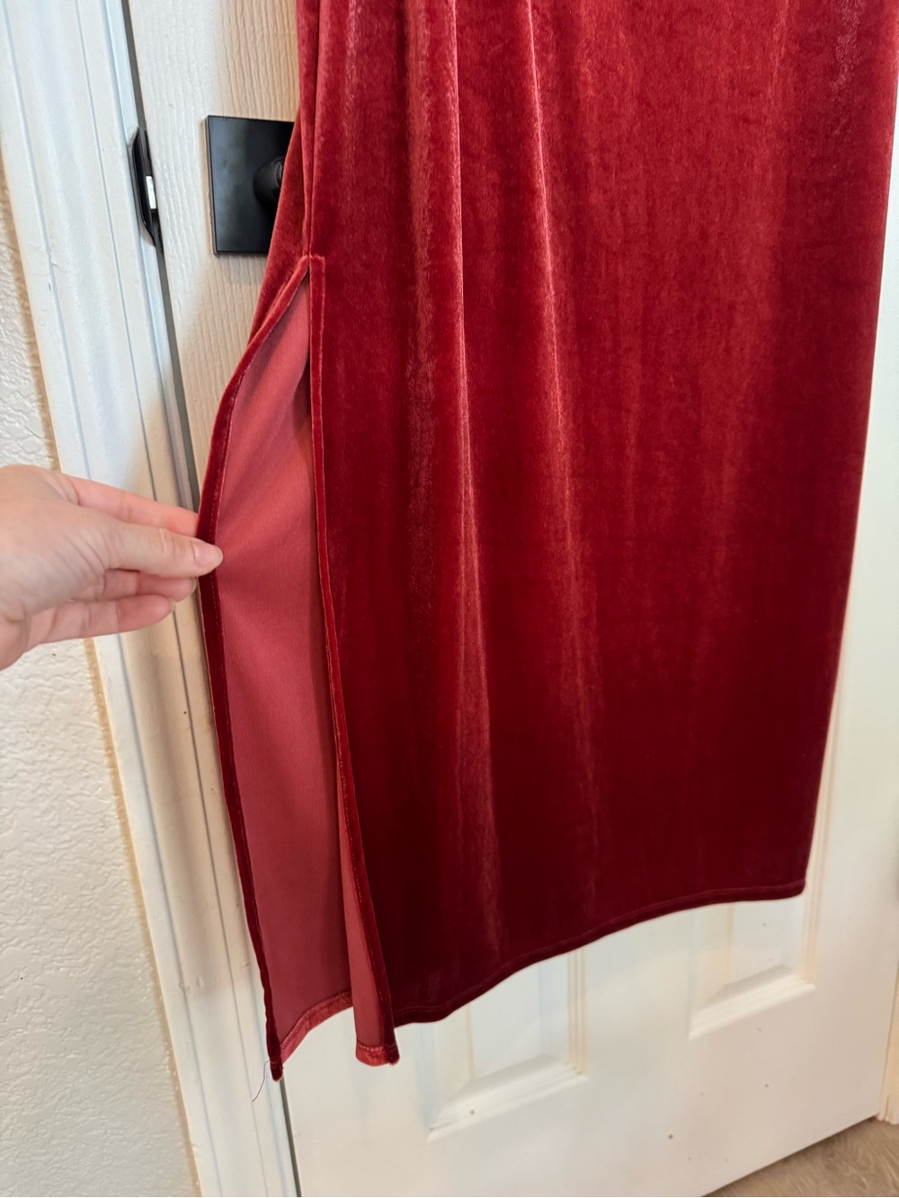 Taylor Burgundy Velvet Midi Slip Dress with Cowl Neck - Picture 5 of 5